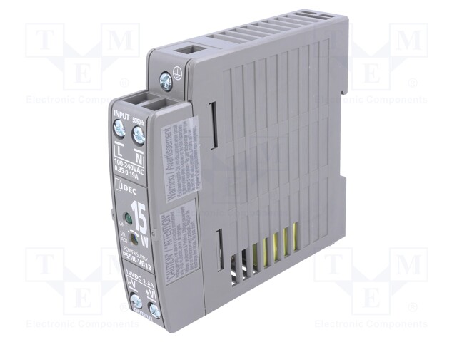 Power supply: switched-mode; 15.6W; 12VDC; 1.3A; Mounting: DIN