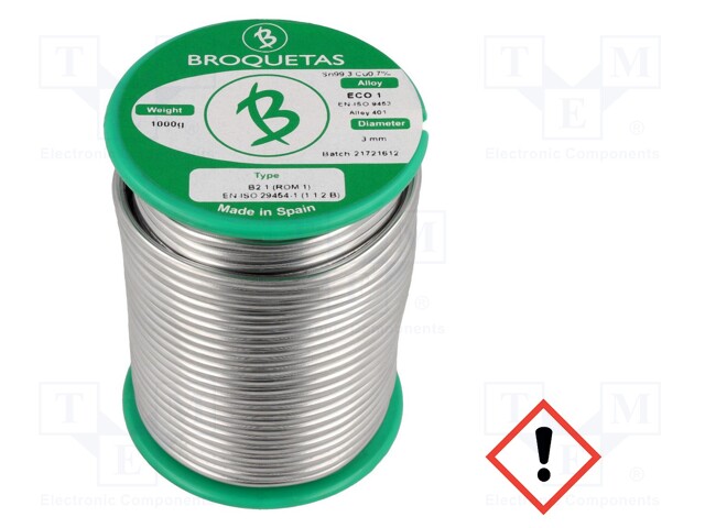 Soldering wire; Sn99,3Cu0,7; 3mm; 1kg; lead free; Package: reel