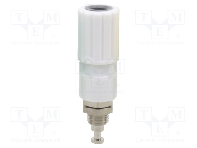 Socket; 4mm banana; 36A; white; nickel plated; on panel,screw