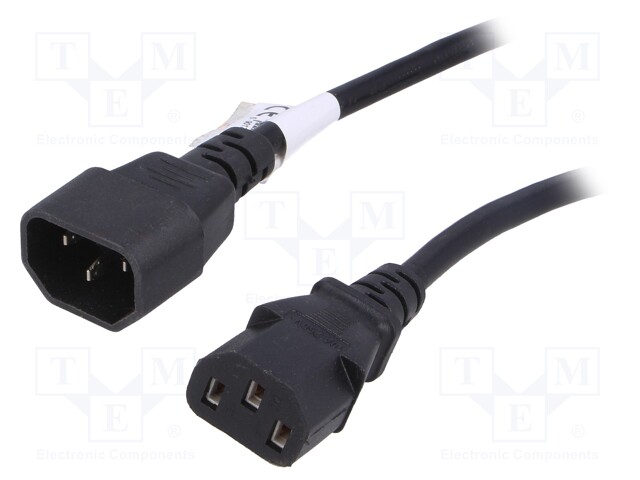 Cable; IEC C13 female,IEC C14 male; 5m; black; PVC; 3G0,75mm2; 10A