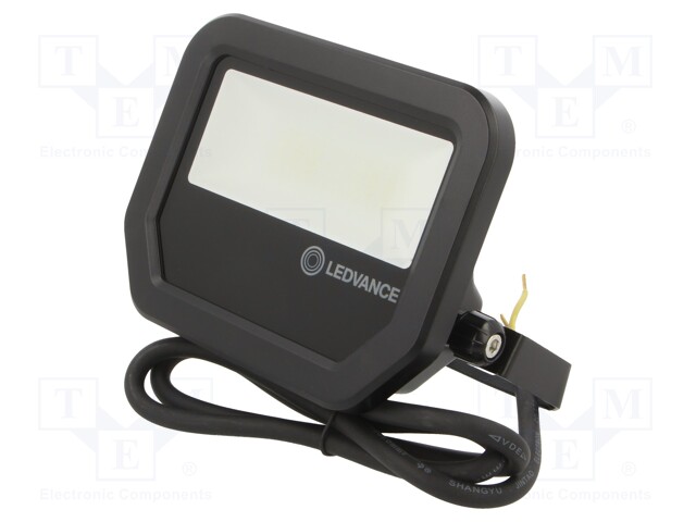 Lamp: LED flood light; 6500K; IP65; Body: black; 20W; Len: 1m; 230VAC