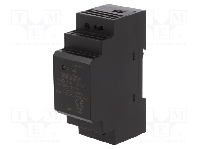 Power supply: switched-mode; 30W; 15VDC; 2A; 85÷264VAC; 115g; 89%