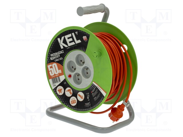 Extension lead; reel; Sockets: 4; PVC; orange; 3x1mm2; 50m; 10A