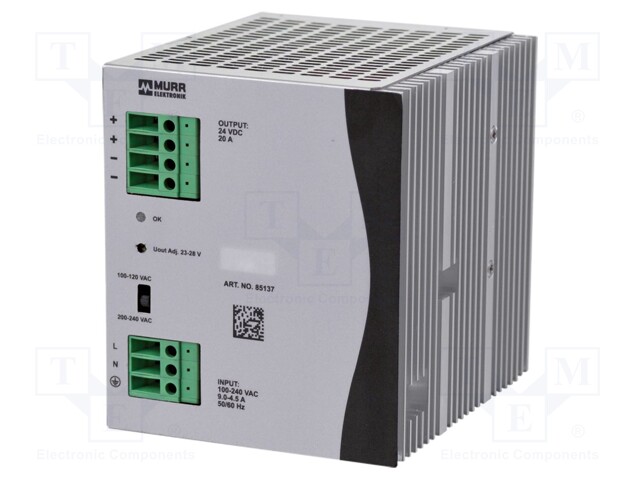 Power supply: switched-mode; 480W; 24VDC; 20A; 173÷264VAC; DIN