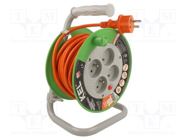 Extension lead; reel; Sockets: 4; PVC; orange; 3x1mm2; 10m; 10A