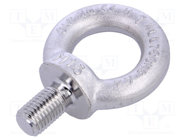 Lifting eye bolt; M16x27; DIN: 580; Head: eye; none; Ø: 35mm