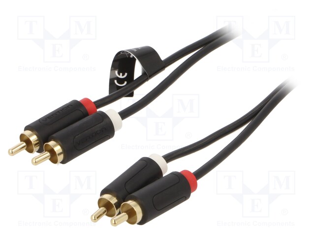 Cable; RCA plug x2,both sides; 3m; Plating: gold-plated; black