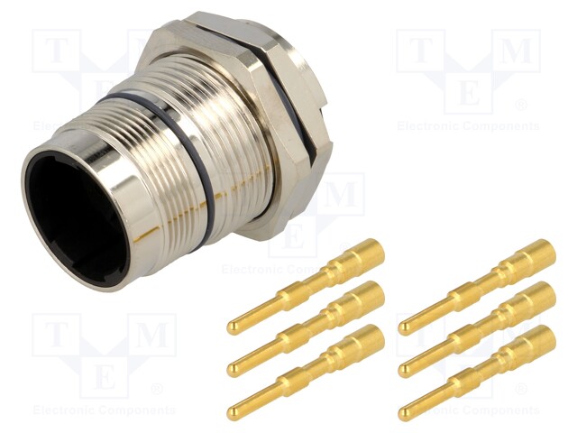 Connector: M23; socket; PIN: 6; male; crimped; 28A; shielded; IP67