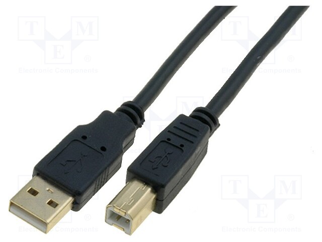 Cable; USB 2.0; USB A plug,USB B plug; gold-plated; 1.8m; black