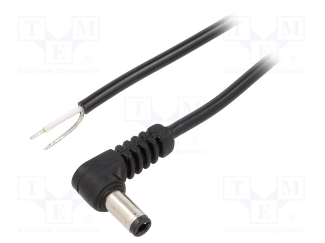 Cable; wires,DC 5,5/2,5 plug; angled; 0.5mm2; black; 0.5m