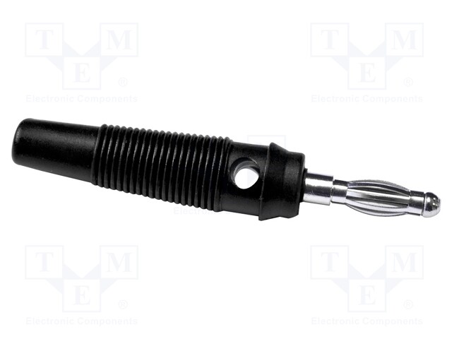 Plug; 4mm banana; 24A; 30VAC; 60VDC; black; 60mm; Mounting: screw