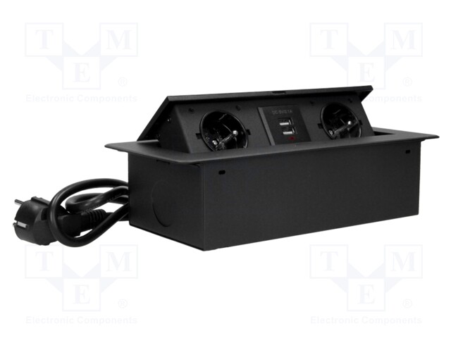 Plug socket strip: furniture; IP20; 3600W; black; 250VAC