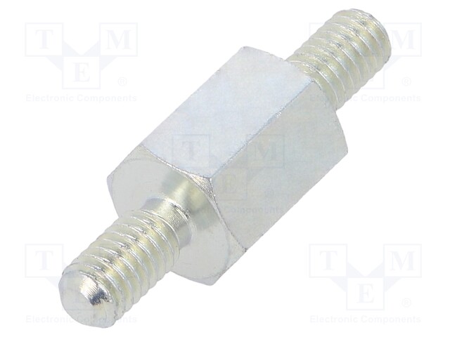 Screwed spacer sleeve; 10mm; Ext.thread: M4; hexagonal; steel