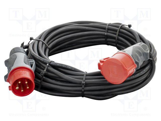 Extension lead; Sockets: 1; rubber; black; 5x1,5mm2; 20m; 16A