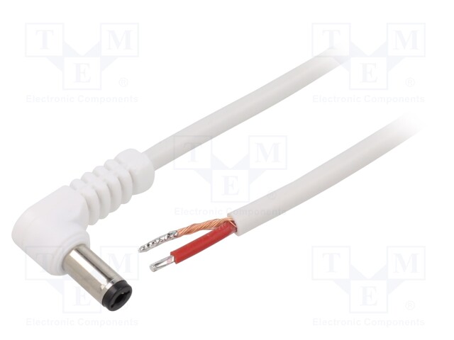 Cable; wires,DC 5,5/2,1 plug; angled; 1mm2; white; 0.5m; -20÷70°C