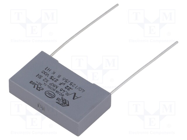 Capacitor: polypropylene; X2; 220nF; 22.5mm; ±20%; 26.5x6x15mm