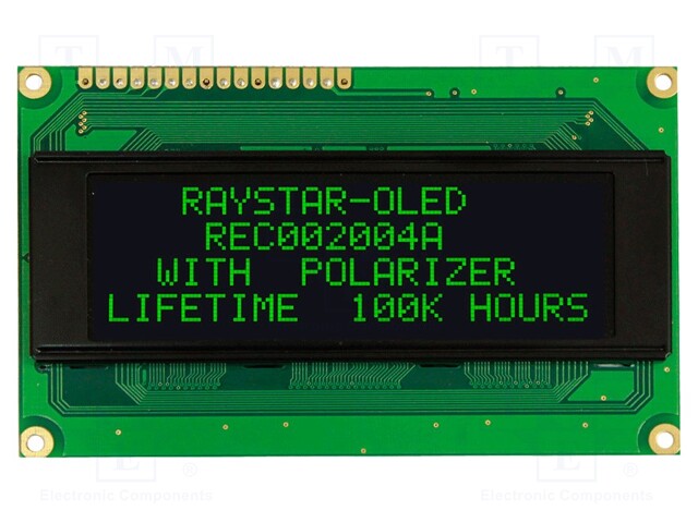 Display: OLED; alphanumeric; 20x4; Window dimensions: 77x25.2mm