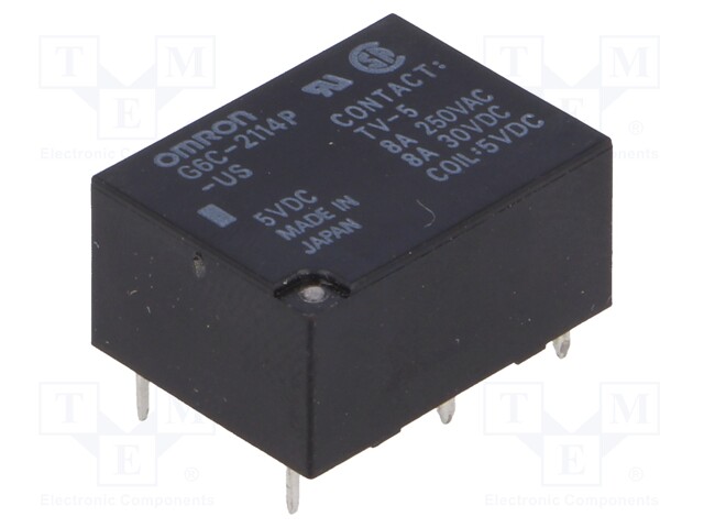 Relay: electromagnetic; SPST-NO + SPST-NC; Ucoil: 5VDC; 8A/250VAC