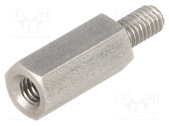 Screwed spacer sleeve; Int.thread: M4; 15mm; Ext.thread: M4