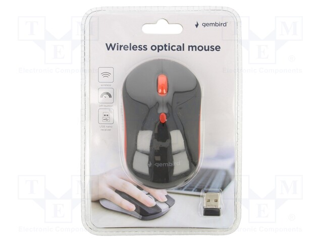 Optical mouse; black,red; USB A; wireless; No.of butt: 4; 10m