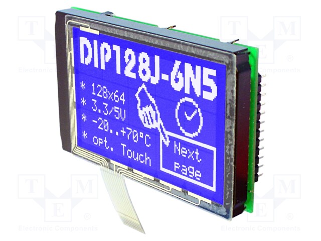 Display: LCD; graphical; 128x64; STN Positive; blue; 75x45.8mm; LED