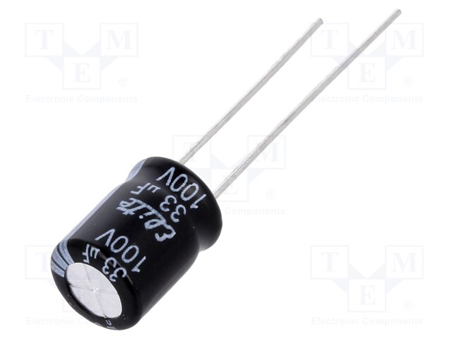 Capacitor: electrolytic; THT; 33uF; 100VDC; Ø8x11.5mm; Pitch: 3.5mm