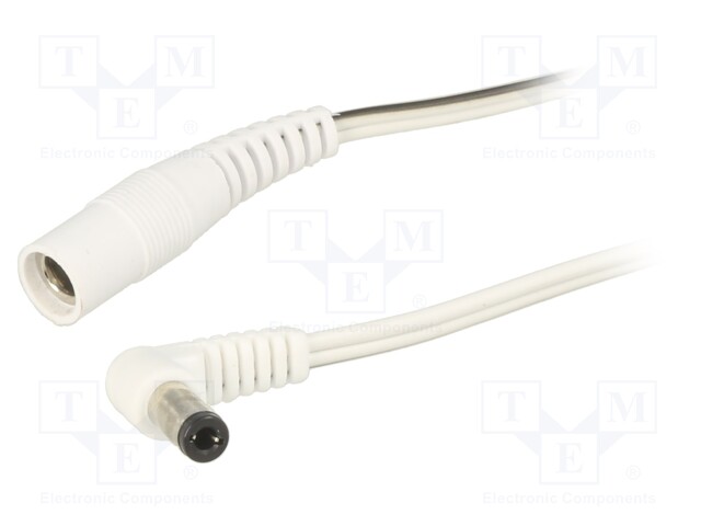 Cable; DC 5,5/2,5 plug,DC 5,5/2,5 socket; angled; 0.5mm2; white