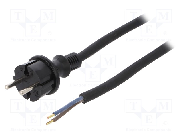 Cable; CEE 7/17 (C) plug,wires; 5m; black; rubber; 2x1,5mm2; 16A