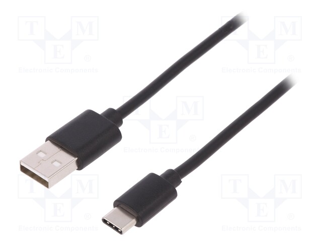 Cable; USB 2.0; USB A plug,USB C plug; nickel plated; 1.8m; black