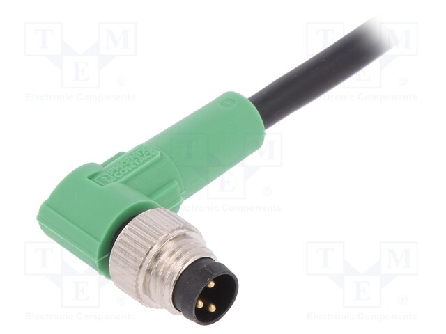 Connection lead; M8; PIN: 3; angled; 3m; plug; 250VAC; 4A; -25÷90°C