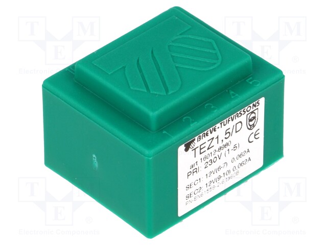 Transformer: encapsulated; 1.5VA; 230VAC; 12V; 12V; 62.5mA; 62.5mA