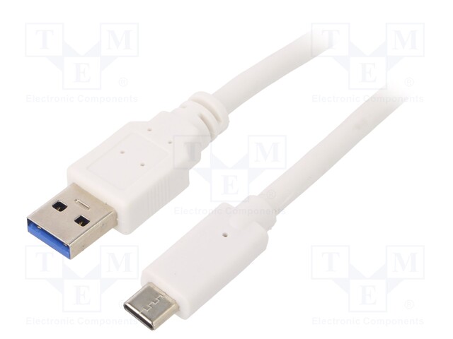 Cable; USB 3.0; USB A plug,USB C plug; gold-plated; 1.8m; white