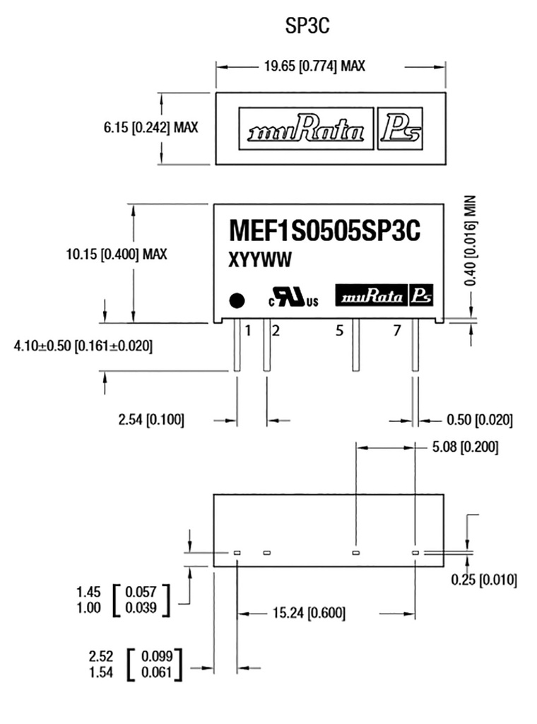 Isolated Board Mount DC/DC Converter, 3.5kV Isolation, ITE, 1 Output, 1 W, 5 V, 200 mA