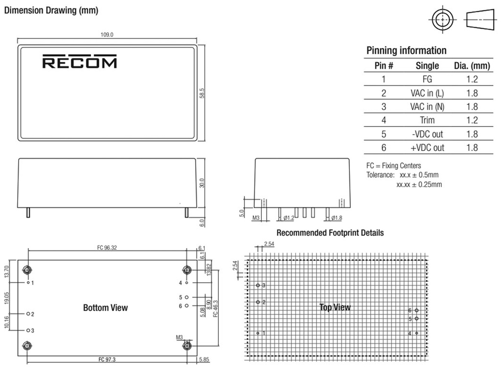 Converter: AC/DC; 60W; Uout: 12VDC; Iout: 5A; 86%; Mounting: PCB; 310g