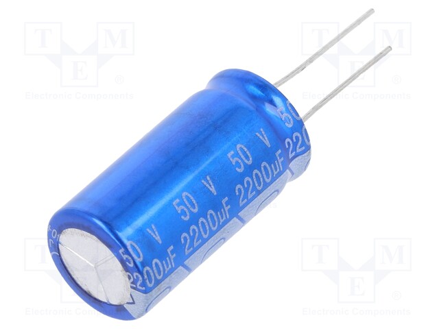 Capacitor: electrolytic; THT; 2200uF; 50VDC; Ø18x35mm; Pitch: 7.5mm