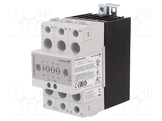 Relay: solid state; Ucntrl: 20÷275VAC; 20A; 42÷660VAC; 3-phase