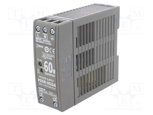 Power supply: switched-mode; 60W; 24VDC; 2.5A; Mounting: DIN; OUT: 1