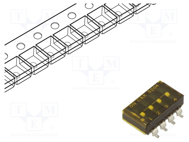 Switch: DIP-SWITCH; Poles number: 4; OFF-ON; 0.1A/25VDC; Pos: 2
