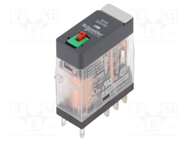 Power Relay, DPDT, 220 VAC, 5 A, Zelio RXG Series, Socket