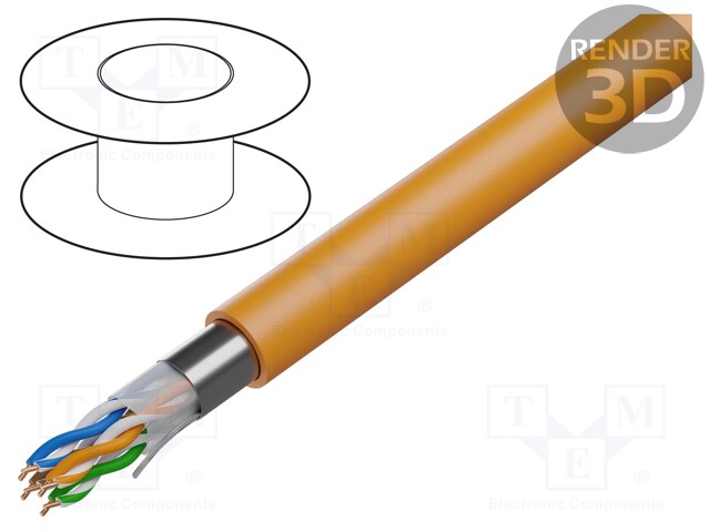 Wire; F/UTP; 5e; solid; Cu; 4x2x24AWG; LSZH; orange; 305m; Øcable: 6mm