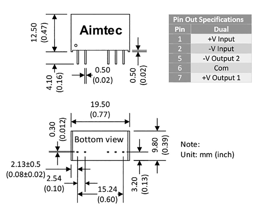 Converter: DC/DC; 2.1W; Uin: 10.8÷13.2V; Uout: 18VDC; Uout2: -3VDC