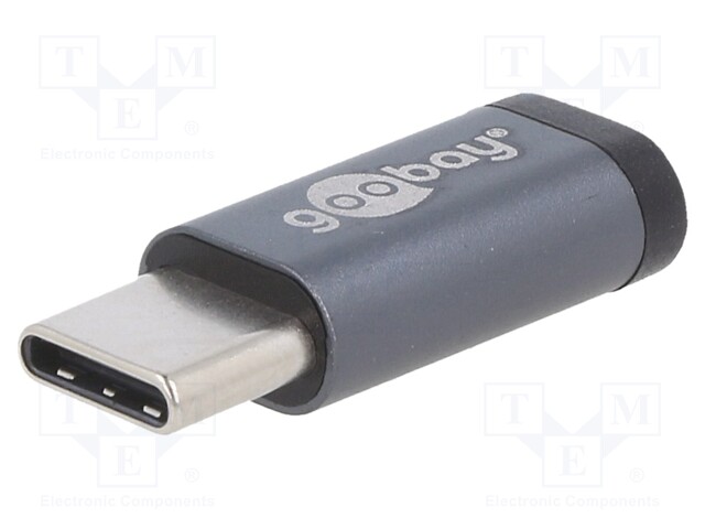 Adapter; OTG,USB 2.0; USB B micro socket,USB C plug; grey