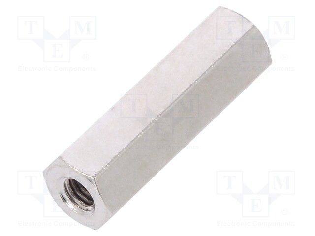 Screwed spacer sleeve; Int.thread: M3; 20mm; hexagonal; brass