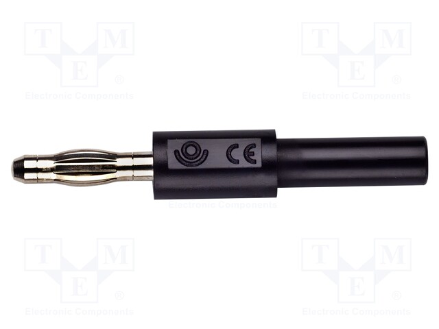 Adapter,socket,plug; 4mm banana; 10A; 70VDC; black; Mat: brass; 2mm