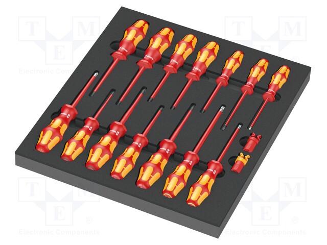 Kit: screwdrivers; Quan: 16pcs; insulated; 1kVAC; in a foam tray