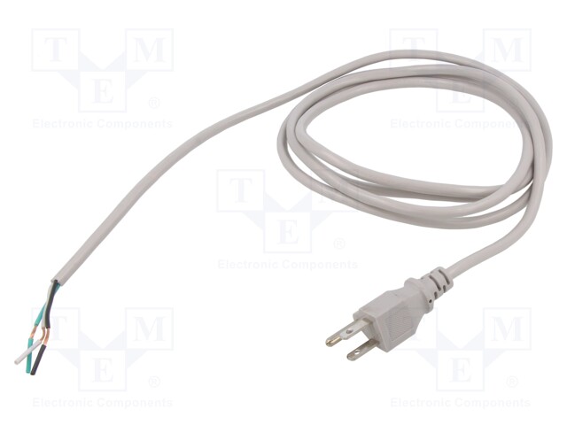 Cable; NEMA 5-15 (B) plug,wires; PVC; 2.4m; grey; 3x18AWG; 10A