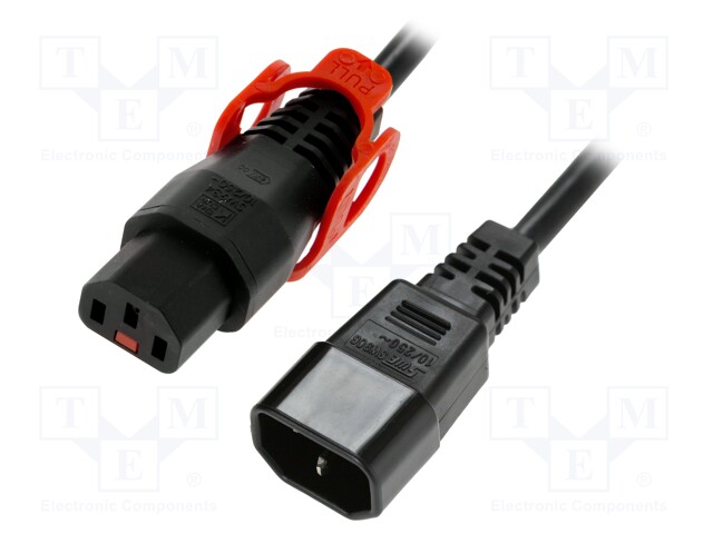 Cable; IEC C13 female,IEC C14 male; 2m; with IEC LOCK+ locking