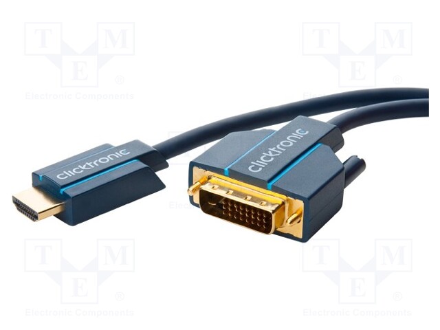 Cable; DVI-D (24+1) plug,HDMI plug; 5m; blue