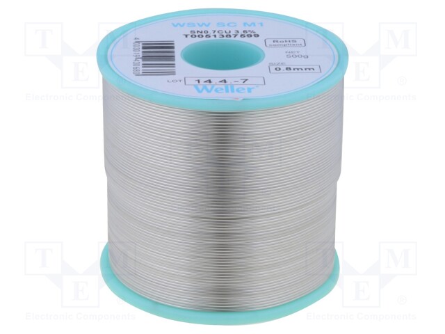 Soldering wire; Sn99,3Cu0,7; 0.8mm; 500g; lead free; Package: reel