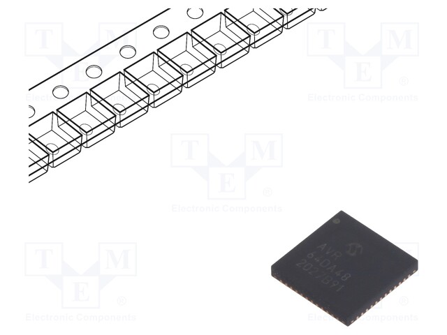 AVR microcontroller; EEPROM: 512B; SRAM: 8kB; Flash: 64kB; VQFN48